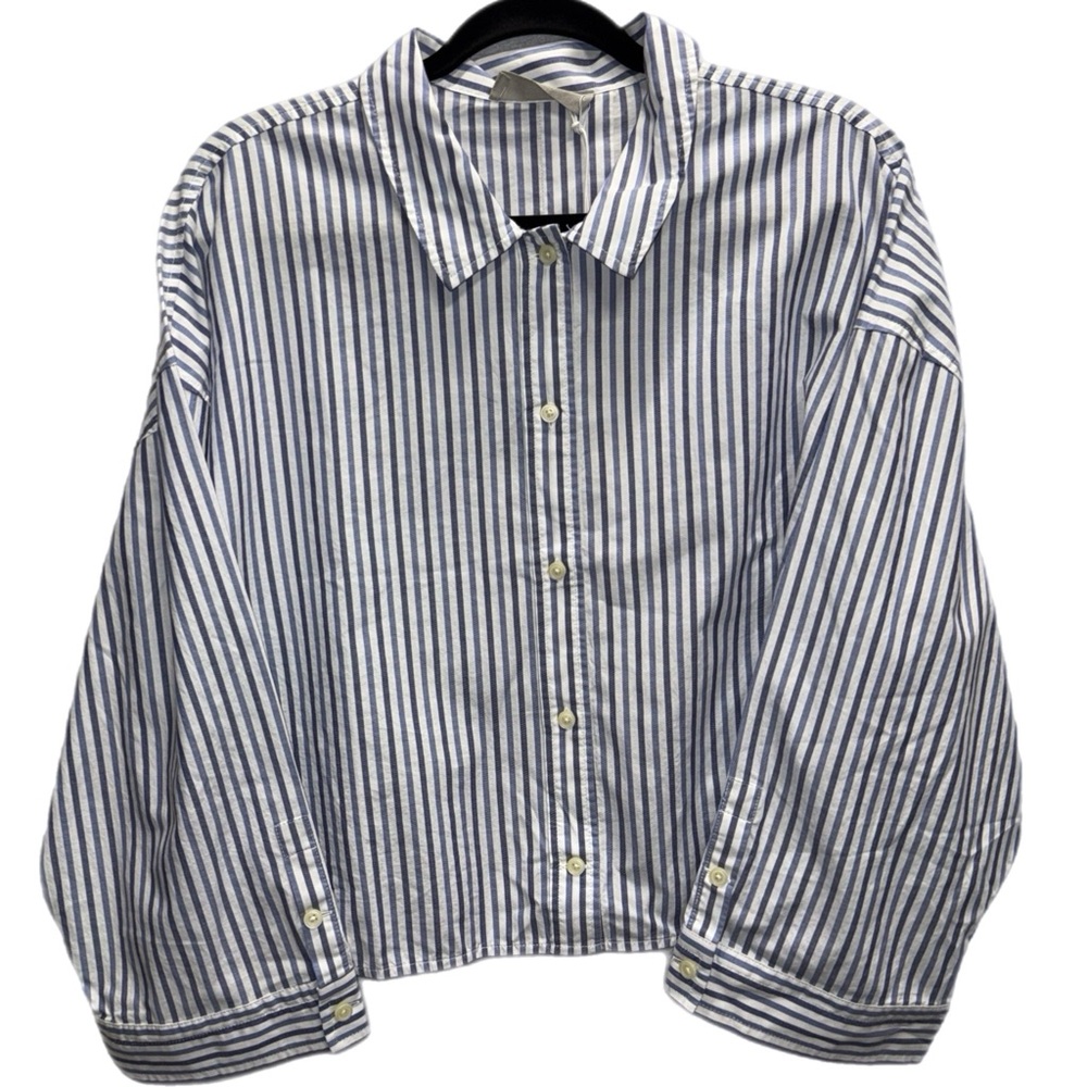 Everlane - Blue & White Striped Button-Up Classic Cotton Top - Size Large - Picture 2 of 7